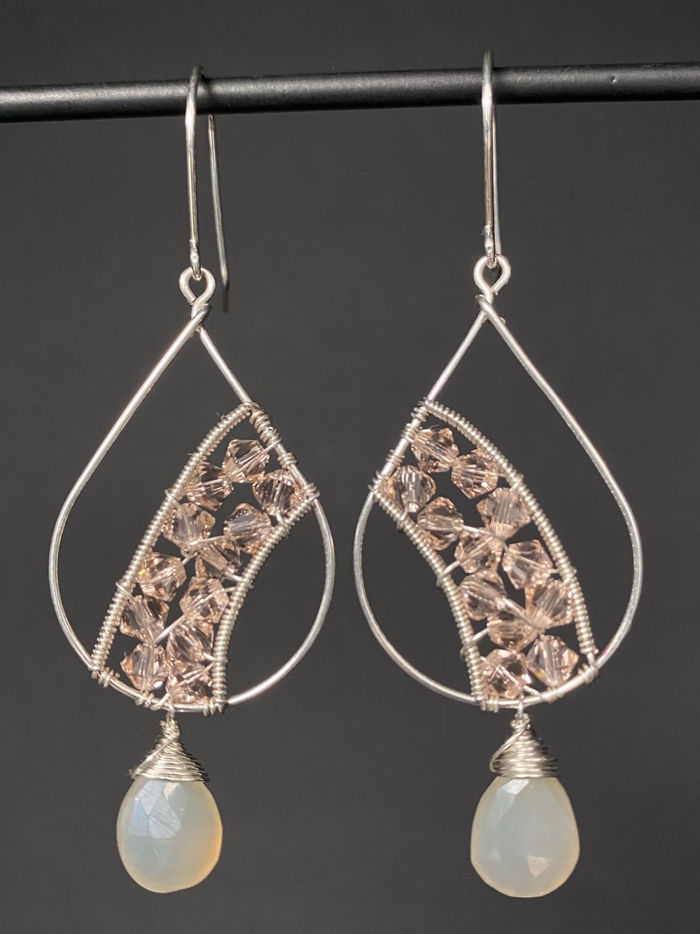 Moonstone & Swarovski Crystals Sterling Silver Earrings